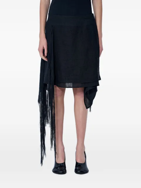 Yohji Yamamoto asymmetric layered-fringe midi skirt Black FKS033071