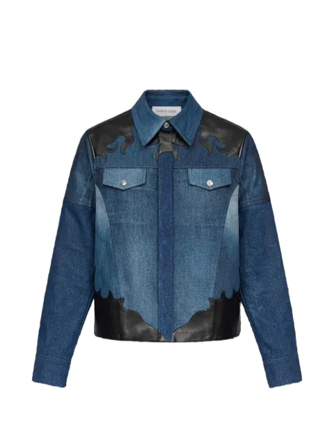 Marine Serre leather-patches trucker denim jacket Blue USI046AUDEN0016BL90