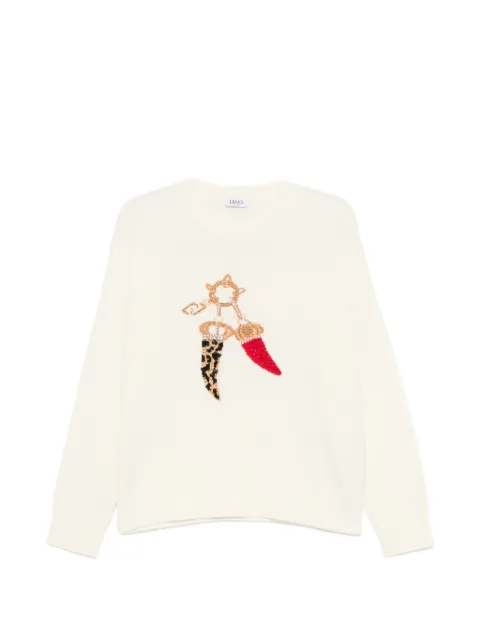 LIU JO crystal-embellished graphic-print sweater Neutrals WF6457MS009