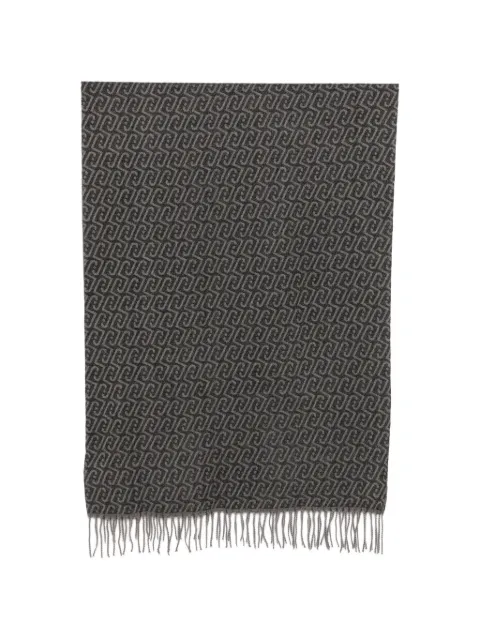 LIU JO monogram-pattern fringed scarf Grey 2F6028T274203215