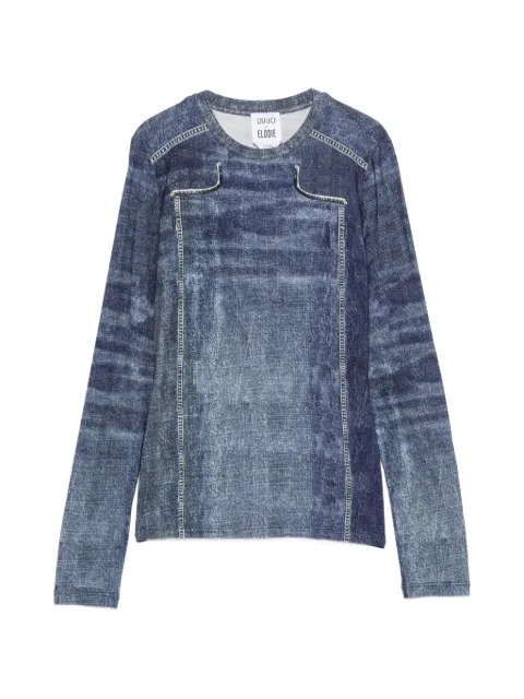 LIU JO denim-print long-sleeve T-shirt Blue UF6515J1624L9680