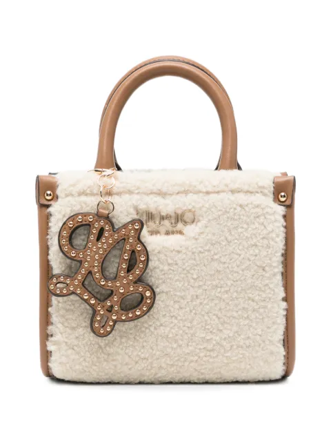 LIU JO faux-shearling logo-plaque tote bag Neutrals AF6102E1163