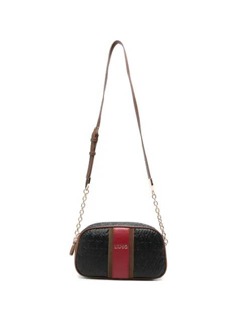 LIU JO medium monogram-embossed stripe-detail cross body bag Black AF6106E1141