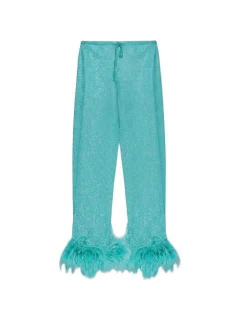 Oséree feather-trim trousers Blue LPF261SEATURQUOISE