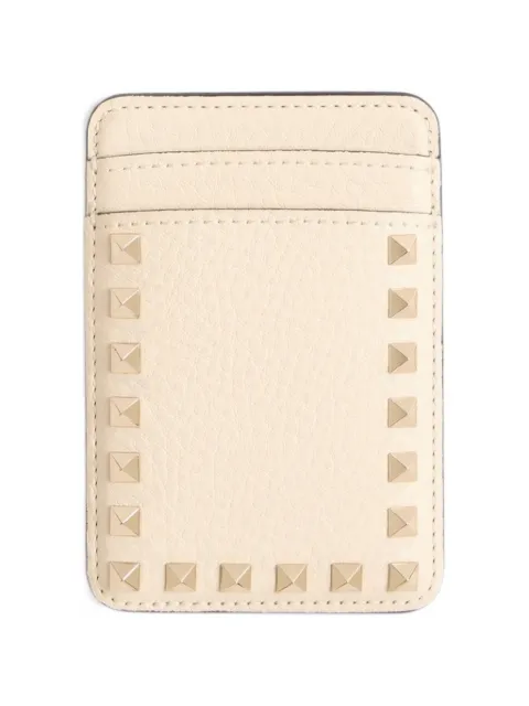 Valentino Garavani Rockstud magnetic card holder in grainy calfskin Neutrals WP0BE6VSH