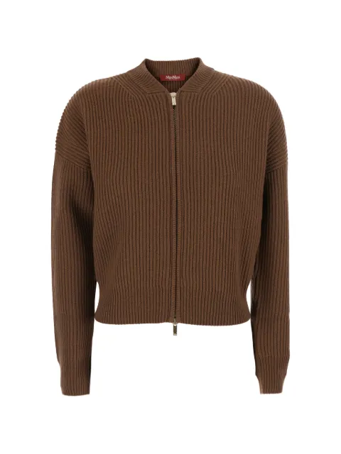 Max Mara ribbed-knit zip-up cardigan Brown 2626346032600