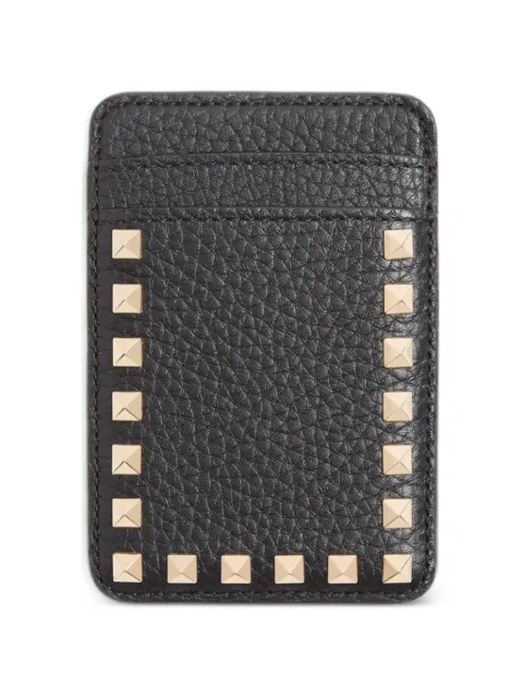 Valentino Garavani Rockstud magnetic cardholder in grainy calfskin Black WP0BE6VSH