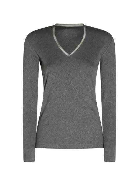 Fabiana Filippi bead-trim V-neck T-shirt Grey JED216F604L9078132