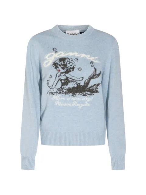 GANNI intarsia-knit crew-neck sweater Blue A1150009