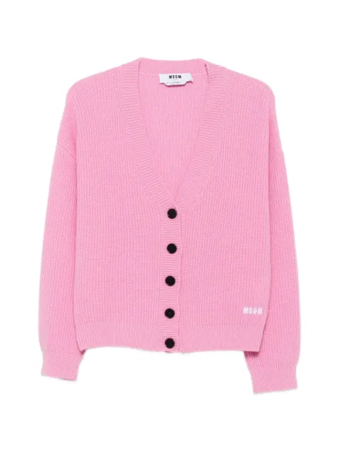 MSGM logo-embroidered ribbed cardigan Pink 4141MDM213267757