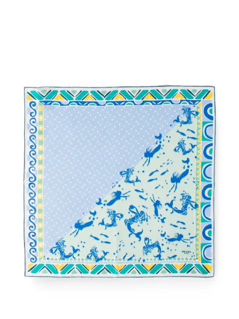 Prada printed silk twill scarf 55 Blue 1FF0042HGA