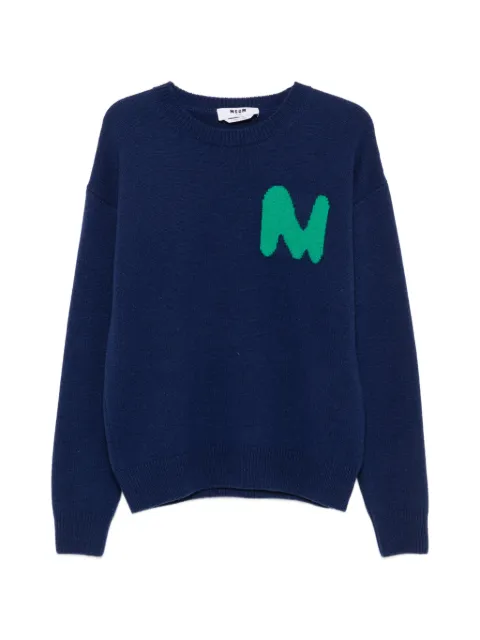 MSGM intarsia-knit logo-embroidered sweater Blue 4140MM208267581