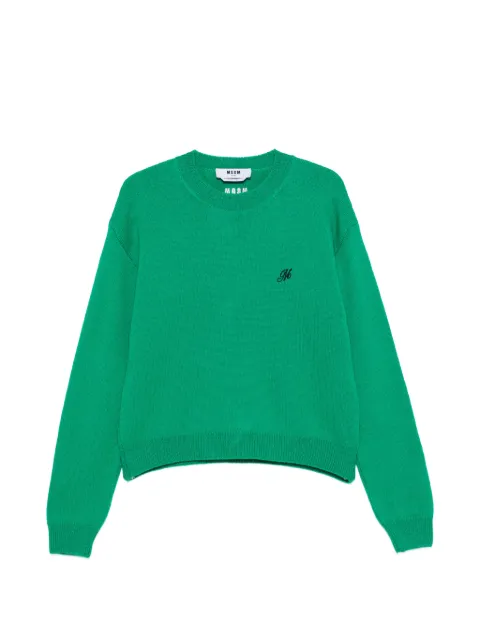 MSGM logo-embroidered crew neck sweater Green 4140MM202267583
