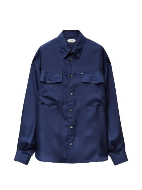 Versace Eembroidered-detail silk-poplin shirt Blue 10254101A19188