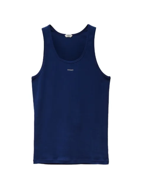 Versace embroidered-logo ribbed cotton-jersey tank top Blue 10270581A17644