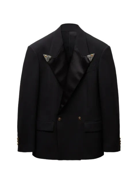 Versace embroidered-lapel wool stretch blazer Black 10269651A18305