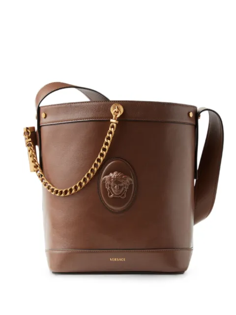 Versace Pivot small leather bucket bag Brown 10234601A19197