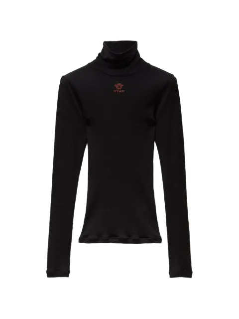 Versace embroidered-logo wool knit turtleneck sweater Black 10265941A19235