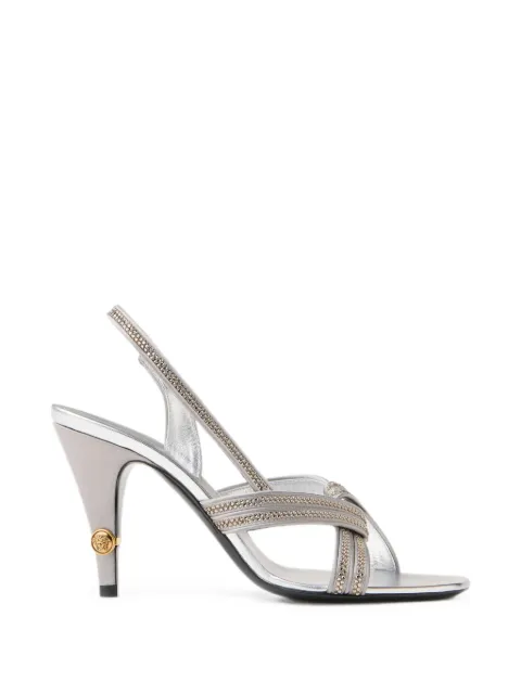 Versace Gianni embellished satin sandals 90 mm Silver 10269551A00868