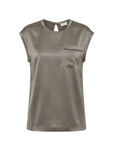Brunello Cucinelli Monili-chain pocket silk top Grey M0C59B1O10C983