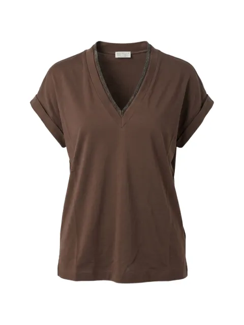 Brunello Cucinelli monili-trimmed V-neck T-shirt Brown M0T18BD222C4211
