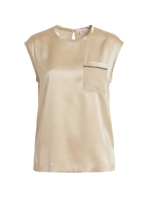 Brunello Cucinelli Monili-embellished silk top Neutrals M0C59B1O10C9643