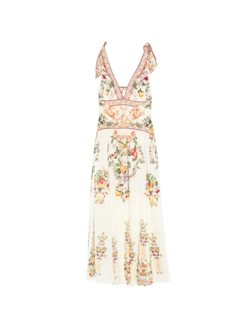 Camilla fruit-print tie-strap maxi dress Neutrals 00041546