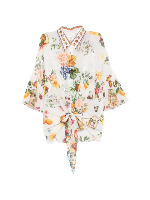 Camilla fruit-print ruffled shirt White 00041377