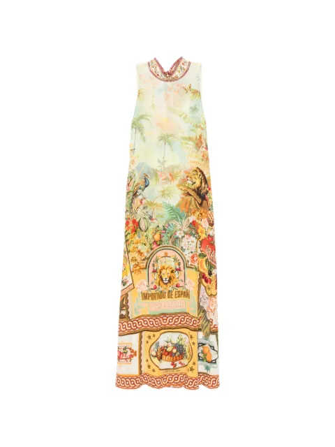 Camilla graphic-print tie-back midi dress Yellow 00041596