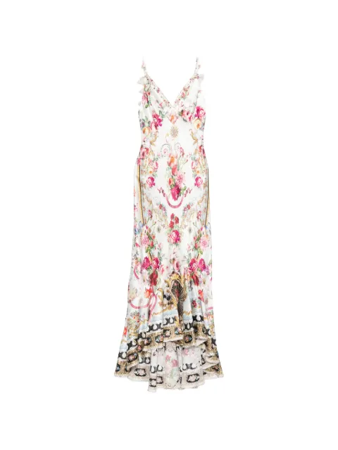 Camilla floral-print asymmetric dress White 00041267