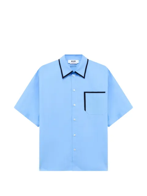 MSGM piping-detail embroidered-logo shirt Blue 4140ME07267512