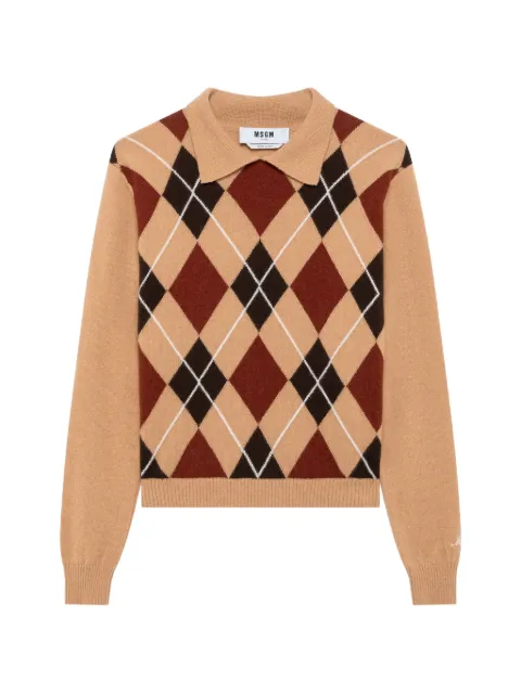 MSGM argyle-pattern polo-collar sweater Neutrals 4141MDM205267774