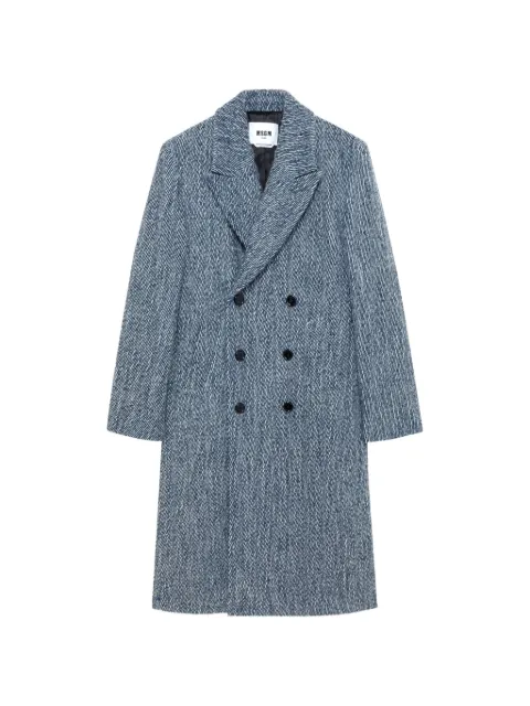 MSGM double-breasted marl-effect coat Blue 4140MC01267500