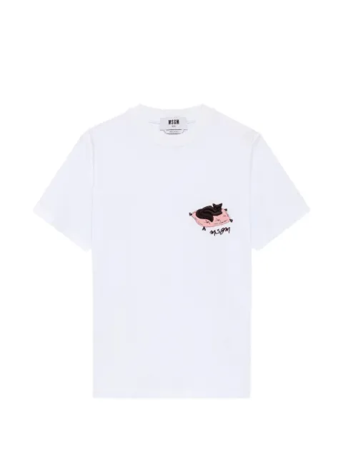 MSGM embroidered cat T-shirt White 4141MDM123267798