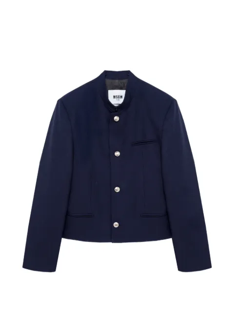 MSGM mandarin-collar logo-patch jacket Blue 4140MG03267502