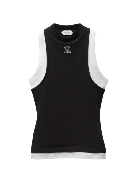 Versace embroidered-logo stretch cotton-jersey tank top Black 10269431A18639