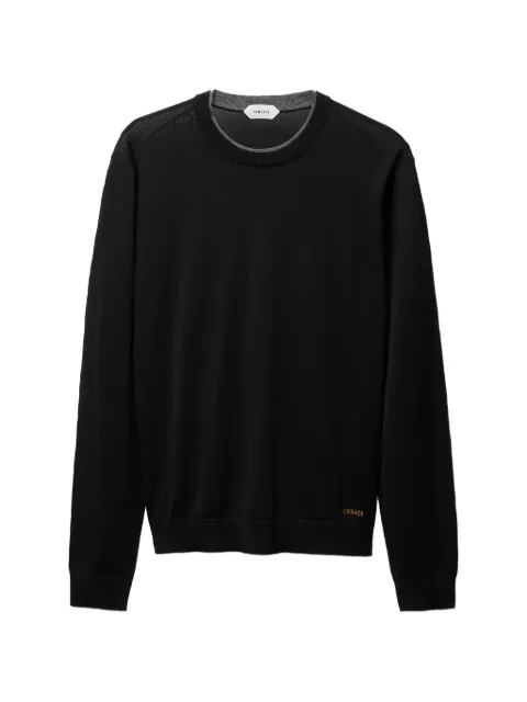 Versace embroidered wool knit crewneck sweater Black 10244381A17823