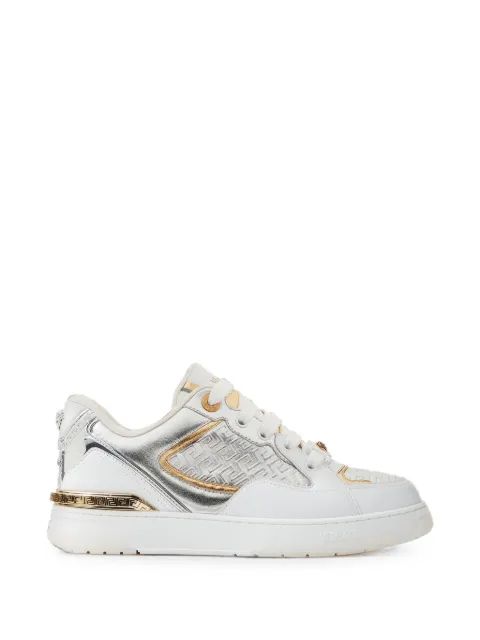 Versace Biggie Basket leather & metallic-nappa trainers White 10256551A19158