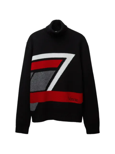 Versace wool intarsia knit turtleneck jumper Black 10268291A19205