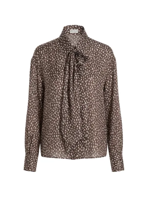 Brunello Cucinelli pussy-bow polka-dot shirt Brown MG962M2Z06C006