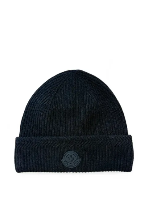 Moncler logo-patch ribbed beanie hat Black L20913B00007M4281