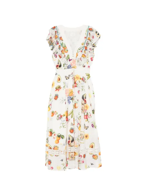 Camilla fruit-print ruffled midi dress White 00041375