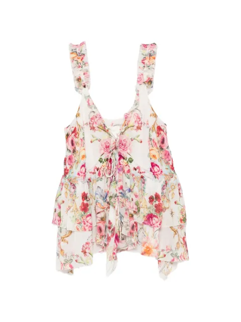 Camilla floral-print ruffled top White 00041397