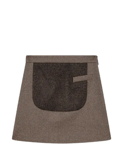 MSGM houndstooth-pattern patch-detail mini skirt Brown 4141MDD10267609