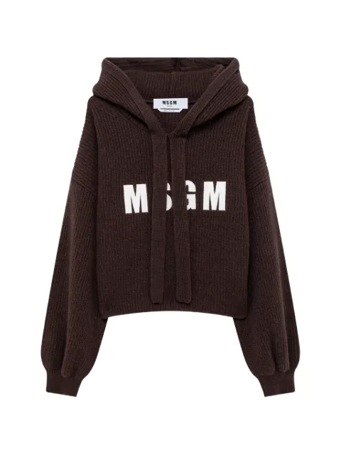 MSGM logo-print hoodie Brown 4141MDM21226775