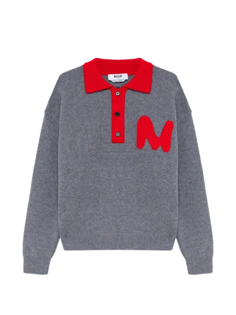 MSGM logo-patch button-up polo shirt Grey 4140MM209267581