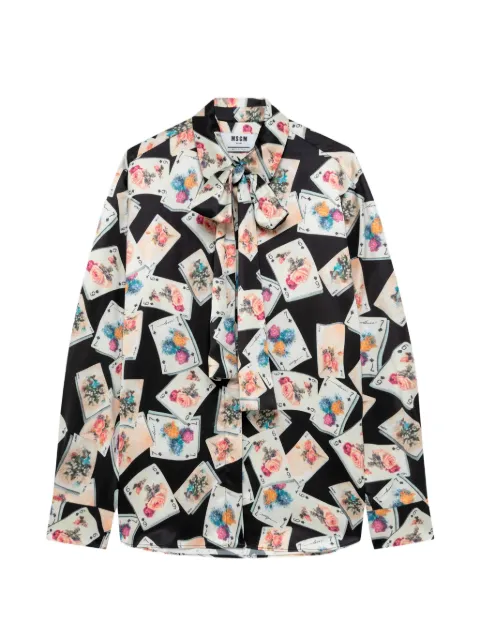 MSGM playing-card-print pussy-bow blouse Black 4141MDE19C267626