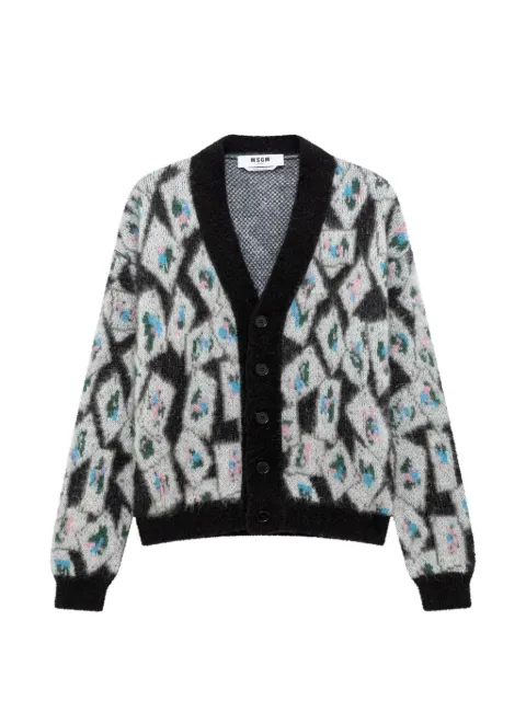 MSGM argyle-patterned brushed-finish cardigan Grey 4140MM211267568