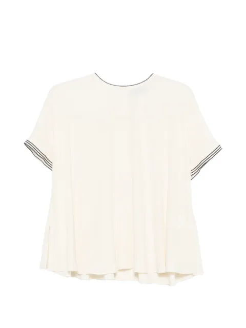 Fabiana Filippi striped-trim short-sleeve top Neutrals TPD216F729M357