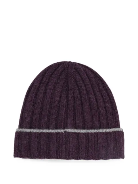 Brunello Cucinelli ribbed-knit striped-edge beanie hat Purple M2240900CLR21